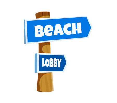 Summer travel font, letter F type and English alphabet typeface, vector beach sign. Travel font cartoon letter F in shape of direction sign to sea beach and hotel for summer vacations typefaceのイラスト素材