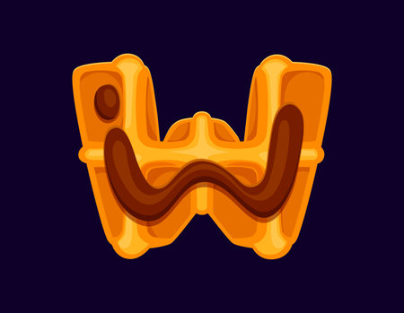 Fast food belgian waffle meal cartoon alphabet font typeset letter W. Street dessert meal cartoon font typeset element, fast food restaurant appetizer vector ABC alphabet typeface letter symbolのイラスト素材