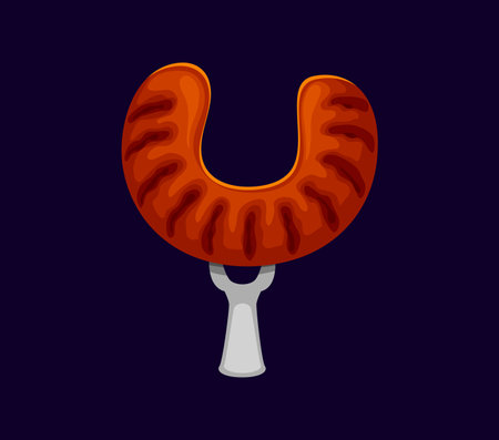 Fast food sausage snack cartoon alphabet font letter Y. Street cafe Latin font typeset element, fast food restaurant appetizer cartoon vector ABC font Y letter. Fastfood menu snack alphabet symbolのイラスト素材