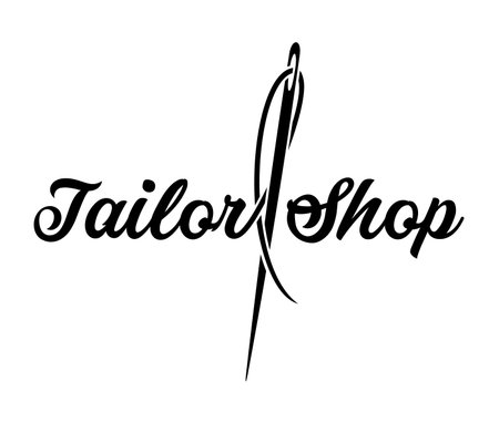 Tailor shop, embroidery and stitch icon, vector emblem for handmade clothes shop. Isolated monochrome label with needle and thread. Sewing atelier, fashion, textile tailoring and needlework craft signのイラスト素材