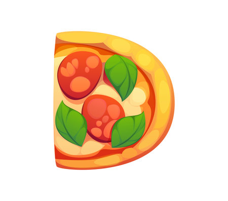 Fast food pizza meal alphabet font typeface letter D. Fastfood meal kids ABC font letter, takeaway snack vector English alphabet symbol. Street cafe appetizer font typeface elementのイラスト素材