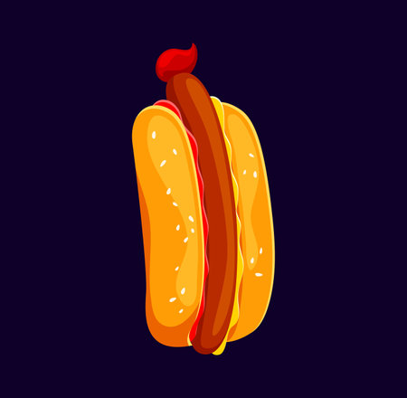 Fast food hotdog meal cartoon English ABC font letter I. Fastfood restaurant appetizer cartoon font letter, takeaway meal vector alphabet symbol. Fast food cafe snack English font typeset elementのイラスト素材