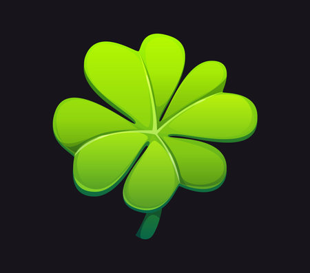 Cartoon lucky four leaf clover, green shamrock plant symbolizing luck, fortune and prosperity. Vector iconic symbol of Irish culture, st. Patrick day holiday, good luck charms, positivity and magicのイラスト素材