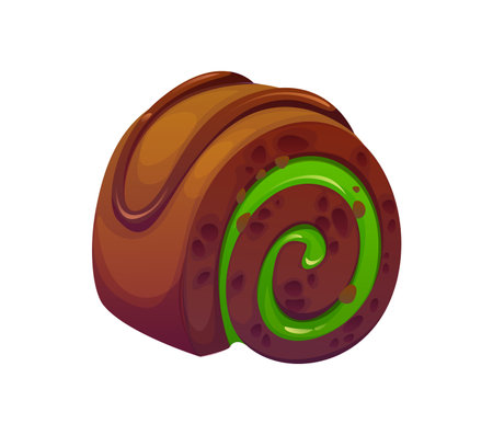 St Patrick day holiday chocolate roll with a swirl of green filling, festive cake, sweet candy cookie food. Cartoon vector rich, moist pastry treat features soft texture and delicious chocolate glazeのイラスト素材