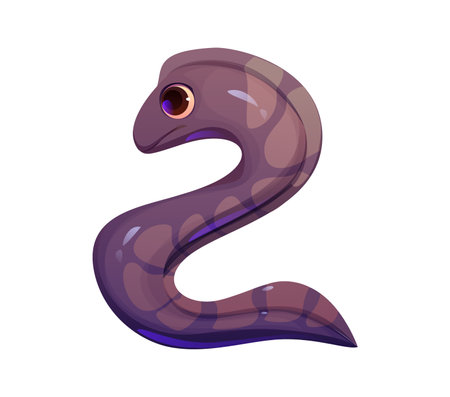 Cartoon underwater font moray eel digit 2 two. Ocean life math typeface digit, underwater wildlife creature isolated vector mathematics font numeral symbol or aquatic nature animal typeset figureのイラスト素材