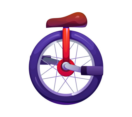 Cartoon letter O styled as a circus unicycle, featuring a round wheel, vibrant red frame, and brown saddle. Vector retro carnival font, typeface, entertainment type, kid English alphabet abc characterのイラスト素材