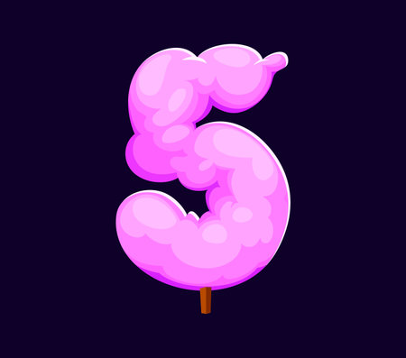 Fast food cotton candy meal cartoon alphabet mathematics font digit 5 five. Fastfood menu typeset number, takeaway cafe snack vector ABC font figure. Street meal cartoon math font typeface digitのイラスト素材