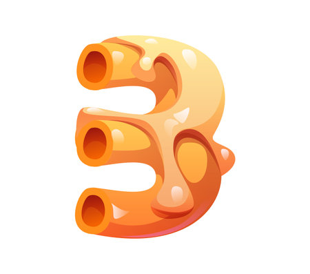 Fast food pasta meal alphabet font typeface digit 3 three. Street menu meal alphabet font numeral symbol, fast food cafe vector alphabet typeface number. Takeaway appetizer kids ABC typeset digitのイラスト素材