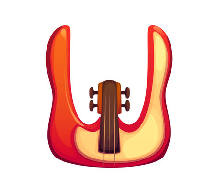 Cartoon musical font letter U resembling a string music instrument. Entertainment funny typeface or type, English alphabet. Isolated vector electric guitar musician abc character, typography symbolのイラスト素材