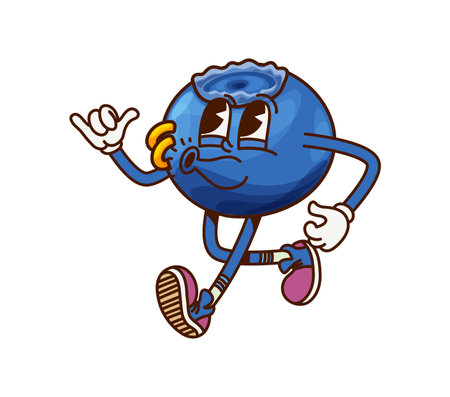 Groovy blueberry pirate and corsair character with shaka gesture and sailor earrings. Vector cool and stylish berry filibuster personage wears retro sneakers and has a laid back expression and y2k funのイラスト素材
