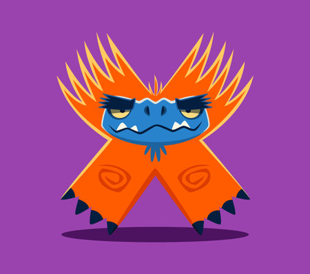 Halloween font letter X bizarre monster character. Silly Halloween monster personage English typeset letter, bizarre fantasy creature vector ABC font symbol or crazy horror animal alphabet elementのイラスト素材