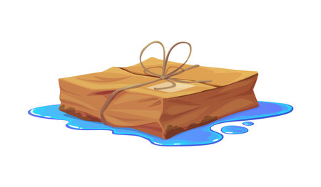 Damaged and ripped cargo cardboard box. Destroyed crumpled cardboard paper box, broken wet isolated cartoon vector delivery parcel. Ripped crushed cargo package or damaged dirty shipping containerのイラスト素材