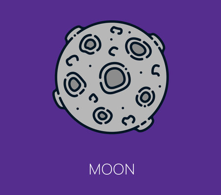 Galaxy space Moon color line icon. Galaxy outerspace lineart icon, cosmos travel thin line vector icon. Astronomy exploration outline symbol, space research or discovery linear sign with moonのイラスト素材