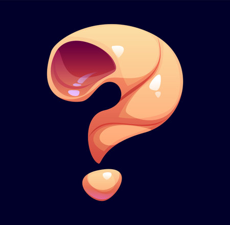 Reef seashell cartoon font punctuation question mark. Underwater mollusk shell kids ABC typeface mark, ocean conch vector English alphabet element. Sea seashell English type symbol or font signのイラスト素材