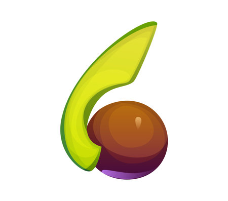 Cartoon Mexican font avocado number 6 six. Cinco de Mayo festival typeface math figure or number. Mexico party vector font arabic digit or Hispanic culture fiesta mathematics typeset numeral symbolのイラスト素材