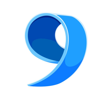 Cartoon number nine made of blue yoga mat. Vector sport font, numeral 9 typeface, funny type, kids alphabet symbol for children mathematics learning, fun educational activities and arithmetic gamesのイラスト素材