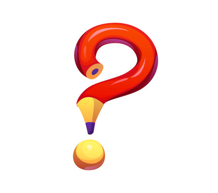 School education font pencil punctuation question mark. Student study English typeset element, education cartoon vector latin font special symbol or kid creative classes ABC alphabet punctuation signのイラスト素材
