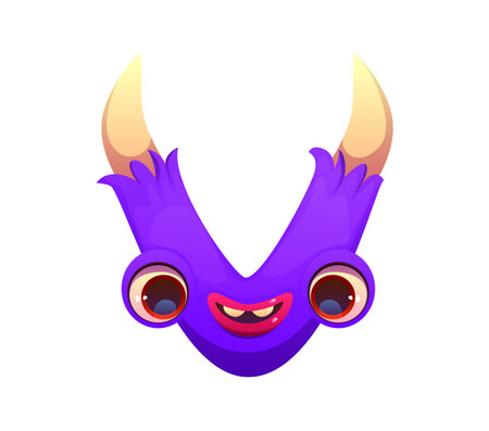 Crazy monster character cartoon font letter V. Bizarre bugaboo monster character alphabet letter, Halloween scarecrow vector font typeset symbol. Spooky horror bogle personage kids ABC type signのイラスト素材