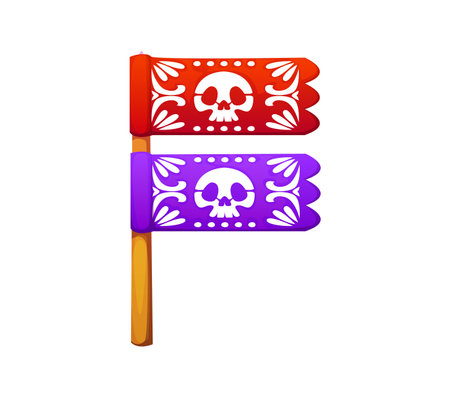 Cartoon Mexican font papel picado flag letter F. Latin America Day of the Dead holiday latin typeset element. Hispanic culture fiesta vector ABC font symbol or Mexico party English alphabet letterのイラスト素材