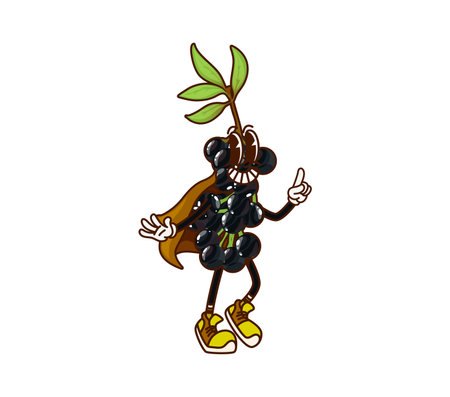 Groovy berry pirate or corsair cartoon character with funny face vector comic personage. Groovy blackcurrant or bird cherry berry pirate or Caribbean corsair and sailor skipper with happy funky smileのイラスト素材