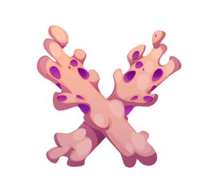 Cartoon underwater font corals letter X. Aquatic wildlife animal latin font element, underwater nature creature isolated vector ABC alphabet letter or sea life English typeset symbolのイラスト素材