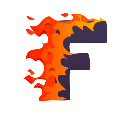 Vehicle racing competition font flaming letter F. Car drive motorsport latin type element, auto race championship vector English alphabet typeface symbol. Automobile speed rally kids ABC font signのイラスト素材