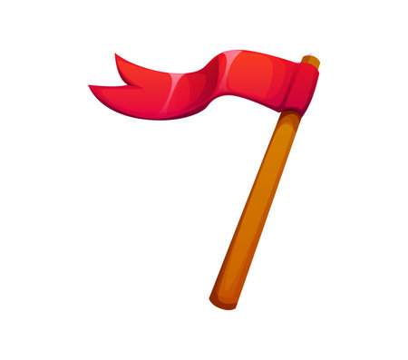 Cartoon circus font number seven featuring a red ribbon attached to a wooden pole. Retro carnival typeface, entertainment type, numeral 7 symbol. Vector typography character for kids educationのイラスト素材
