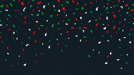 Mexico independence day red, green and white confetti background. Vector festive backdrop or frame with falling paper pieces symbolizing celebration, national pride, patriotic events and cultural festのイラスト素材