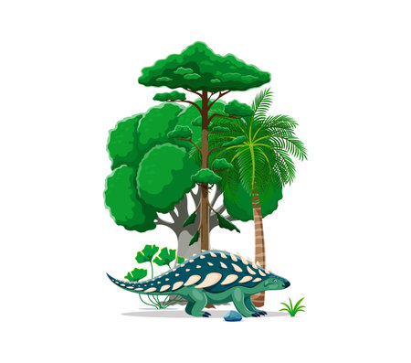 Prehistoric nodosaurus dinosaur character. Paleontology dinosaur cute cute character. Prehistoric lizard funny isolated vector happy personage or extinct reptile comic cheerful mascotのイラスト素材