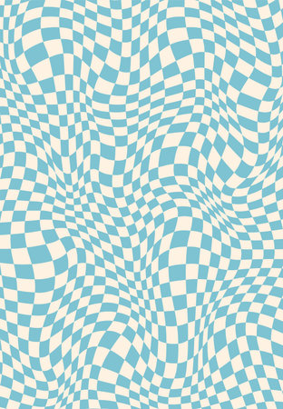 Trippy psychedelic blue checkered groovy pattern or wallpaper. Psychedelic groovy retro vector...