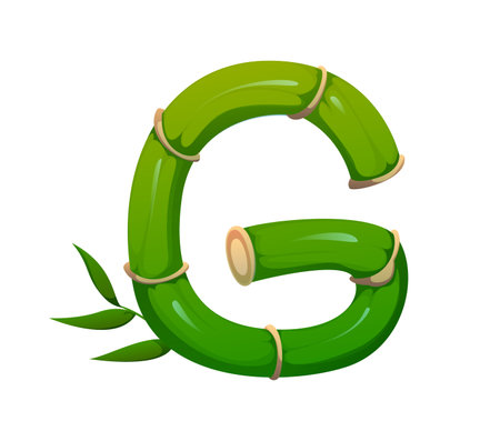 Asian nature bamboo branch font letter G. China tropical forest tree branch font symbol, forest plant isolated cartoon vector typeset element. Asian jungle bamboo kids ABC type letterのイラスト素材