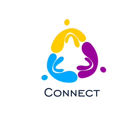 Community connect people together icon, teamwork or union and family symbol. Business communication, team and social network connect concept with people abstract colorful figures in circleのイラスト素材