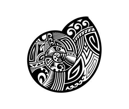 Snail shell Maori tribal animal tattoo. Vector black and white Polynesian ethnic motif. Samoan, New Zealand culture tribe sign, isolated Hawaiian warrior symbol. Traditional pacific island printのイラスト素材