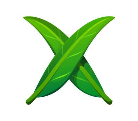 Tree green leaf font letter X. Nature tree foliage latin typeface letter, clean ecology cartoon isolated vector English alphabet typeset symbol. Plant type element or kids ABC font signのイラスト素材
