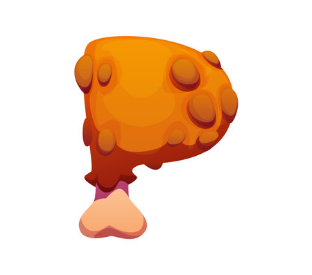 Fast food chicken drumstick meal alphabet font letter P. Takeaway meal font letter, fastfood cafe snack vector typeset element. Street appetizer English kids ABC symbol or fast food alphabet symbolのイラスト素材