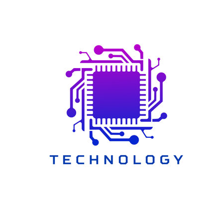 Technology icon for AI tech, computer chip or chipset for digital app, vector sign. Computer chip...