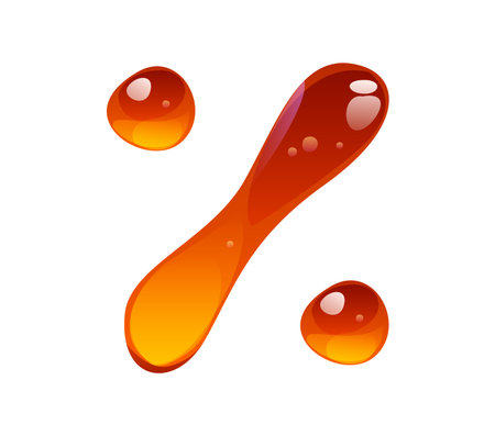 Honey font, liquid nectar punctuation percent symbol. Beekeeping English alphabet typeset sign, honey bee harvest vector kids ABC typeface punctuation mark. Apiary agriculture English font elementのイラスト素材