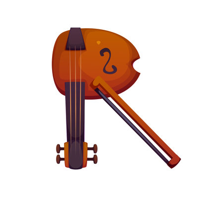 Cartoon musical font letter R as A violin with bow, stringed music instrument typeface, entertainment funny type. English alphabet. Isolated vector musician equipment abc character, typography symbolのイラスト素材