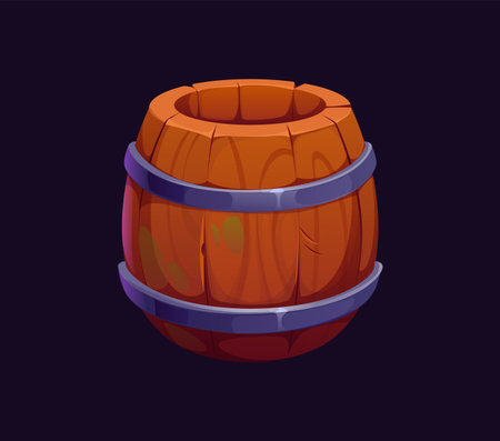 Cartoon barrel of pirate rum, gunpowder or water, vector icon. Empty wooden barrel keg or cask container for seafaring beverage or marine and nautical storage for drink or food on ship vaultのイラスト素材