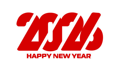 Happy New Year 2026 vector icon with red greeting text and numbers slash font. New Year Eve party invitation, Chinese Lunar festival banner template. Calendar typography with wishes of happy holidaysのイラスト素材