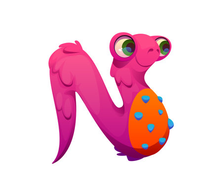 Strange monster character cartoon font letter N. Bizarre bogle personage kids ABC type letter, fantasy creature vector font symbol. Crazy Halloween monster character English alphabet elementのイラスト素材