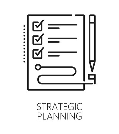 Strategic planning life skills line icon or emblem. Human potential linear vector icon, personal strategic planning ability sign. People life skills symbol with To Do checklist or plan documentのイラスト素材