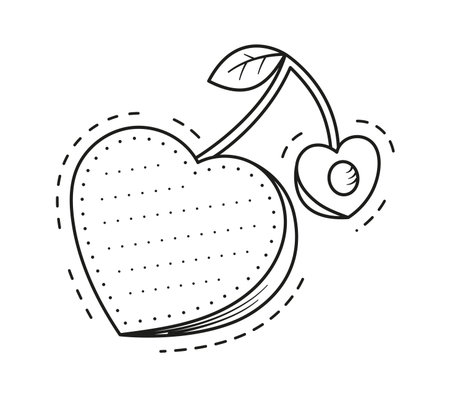 Juicy cherry heart fruit kids memo note template. Garden fruit or farm berry schedule vector template, kids memo note line frame. Child diary page or scrapbook sheet with heart shape cherry berryのイラスト素材