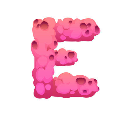Cartoon underwater font corals letter E. Ocean nature animal ABC font element, underwater wildlife creature isolated vector latin typeset letter or aquatic life English alphabet symbolのイラスト素材