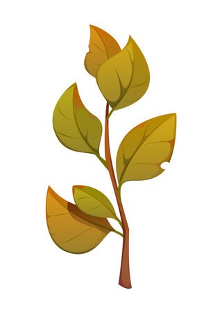 Autumn leaf, happy Thanksgiving holiday symbol. Isolated cartoon vector tree, garden flower or forest plant foliage, radiating fall season and nature. Floral element, twig, herb branch or stemのイラスト素材