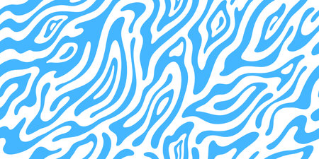 Blue and white psychedelic groovy water wave pattern. Vector abstract textured background, cyan and white wavy swirled ornament or wallpaper with undulating waves. Dynamic visual illusion effectのイラスト素材