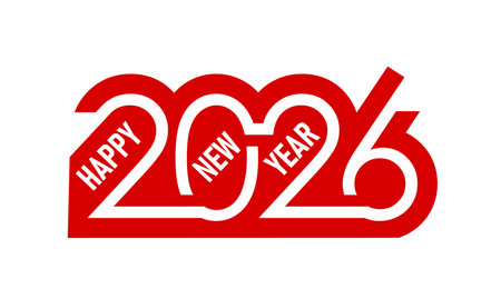 2026 Happy New Year icon for calendar or winter holiday greeting card, vector typography. 2026 New Year lettering text in numbers in modern trendy minimal creative red design for calendar or greetingのイラスト素材