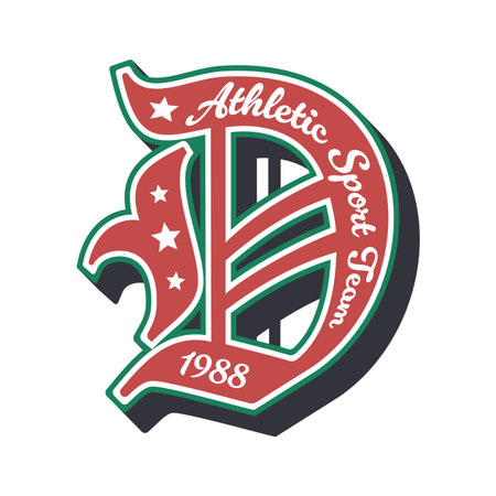 Varsity sport patch, players team or college league label of letter D, vector badge. Varsity sport club patch with stars and estd year for college soccer football, university basketball and baseballのイラスト素材
