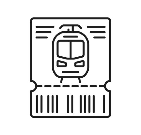 Railroad railway icon or train, subway or metro ticket, vector line pictogram. Railroad and railway symbol of ticket for metro underground and tram or intercity train railcar or public transportのイラスト素材