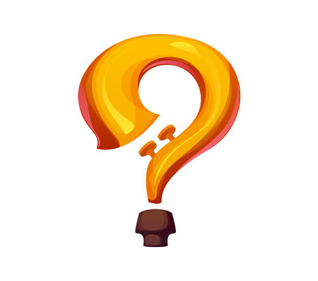 Cartoon question mark resembling brass instrument with tuning pegs. Musical font, music instrument typeface punctuation sign or glyph, entertainment funny alphabet type. Vector musician abc characterのイラスト素材